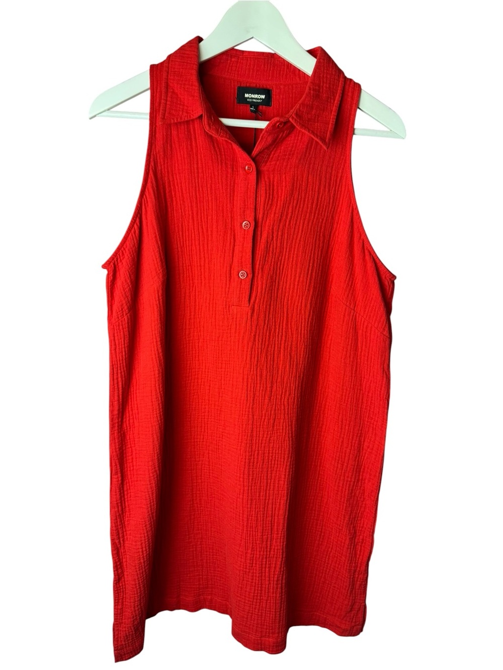 Monrow Red Gauze Sleeveless Organic Cotton Dress L